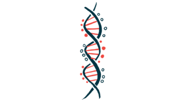 An illustration depicts a strand of DNA, pictured vertically.