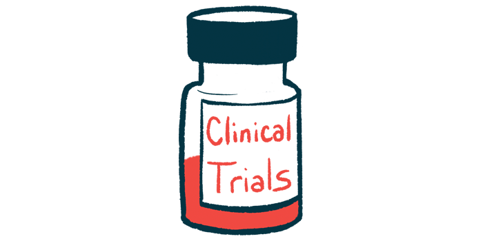 enrollment complete for PLN-74809 trial | Pulmonary Fibrosis News | illustration of medicine bottle labeled clinical trials