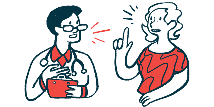An illustration shows two people talking.