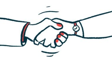 An illustration shows a close-up view of two hands clasped together in a vigorous handshake.