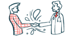 An illustration showing two people shaking hands.