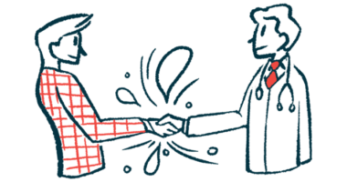 An illustration showing two people shaking hands.