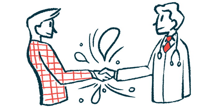 An illustration showing two people shaking hands.