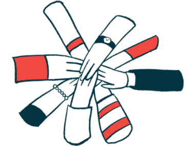 An illustration of a group of hands meeting in the middle as a sign of teamwork.