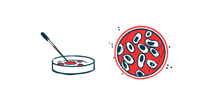 A dropper is poised over one petri dish next to an aerial view of another petri dish in this illustration.