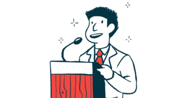 Daewoong Pharmaceutical | Pulmonary Fibrosis News | DWN12088 | illustration of speaker at podium