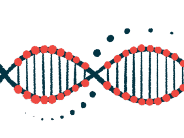 A close-up illustration of a DNA strand highlights its double-helix structure.