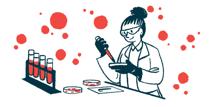 A scientist wearing gloves and safety goggles works with a petri dish in a lab alongside a rack of test tubes.