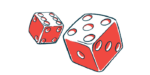 A roll of dice signifies the risk of a particular outcome in this illustration.