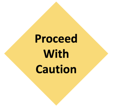 A simple graphic of a yellow diamond-shaped sign that says "Proceed With Caution."