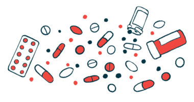 An illustration of oral medications shows a scattering of capsules and tablets alongside prescription medication bottles.