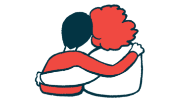 Two people have one arm around each other and are shown from behind.