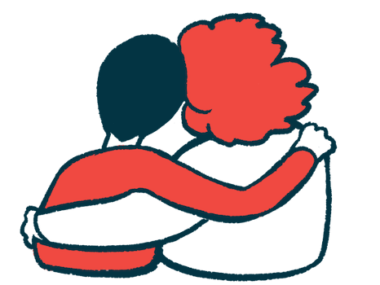 Two people have one arm around each other and are shown from behind.