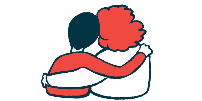 Two people have one arm around each other and are shown from behind.