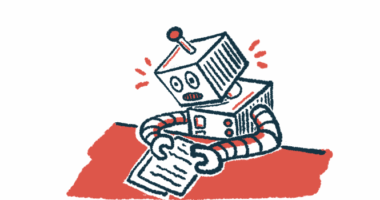 In this machine learning illustration, a robot is seen reading document pages.