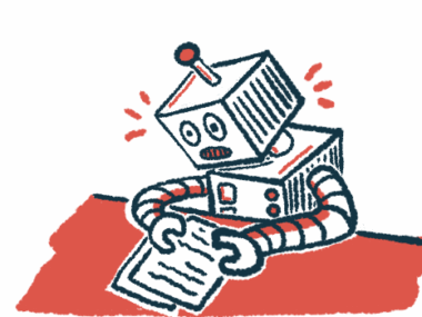 In this machine learning illustration, a robot is seen reading document pages.