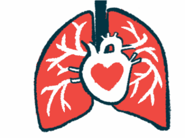 A heart shape is superimposed on a human heart, seen nestled between a pair of lungs.
